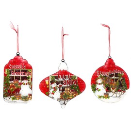 Gerson S/3 Snowmen Christmas Ornaments Holiday Decor Metal Rustic Vintage Wall Tree Window Indoor Outdoor 8.5" H