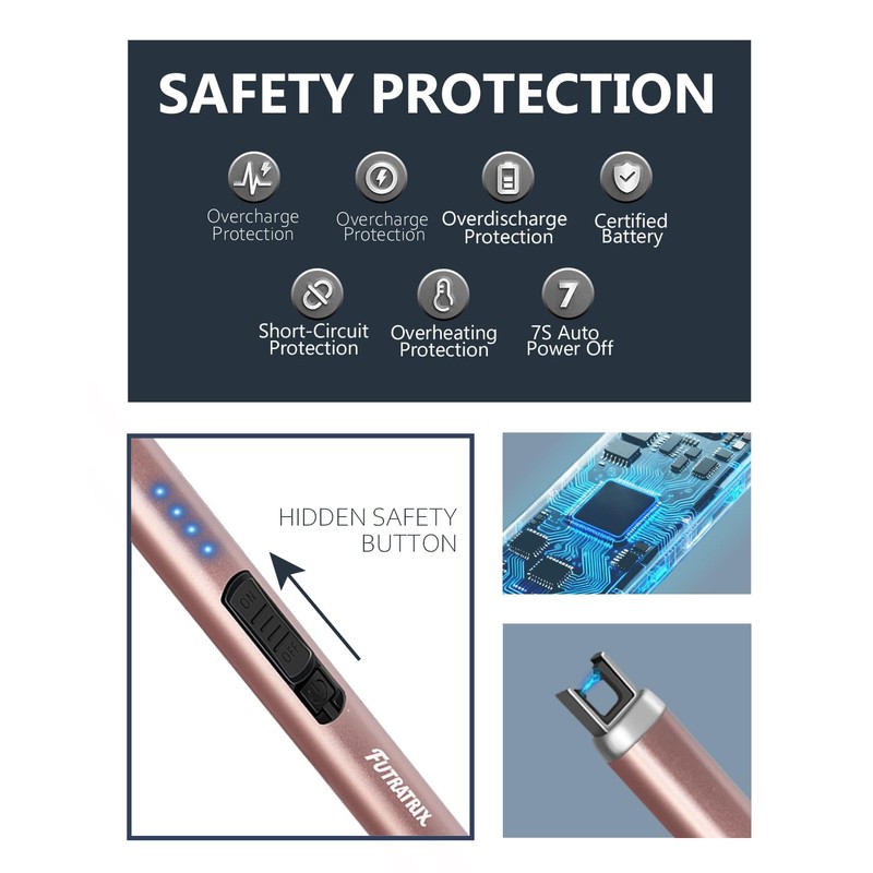 Futratrix Electric Candle Lighters Arc Windproof Flameless USB Rechargeable Lighter