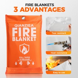 QIANZIEA Emergency Fire Blanket for Kitchen & Home - 2 Pack 40"x40" Fiberglass Flame Retardant Safety Blanket