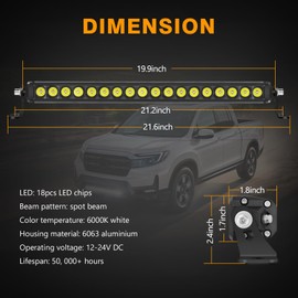 20 Inch Single Row LED Light Bar, Muto-Beam Slim Light Bars Spot Beam Off Road Driving Lights LED Fog Lights Bar Waterproof Work Light for ATV UTV Truck SUV Pickup Wrangler