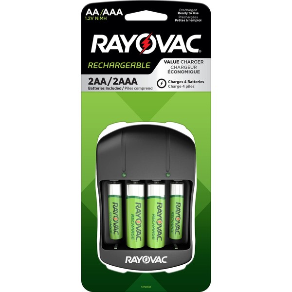 Rayovac - Pilas recargables AA y AAA con cargador de