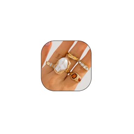 GIGB PBDK Vintage Gold Knuckle Rings for Women Stackable Geometric Baroque Pearl Joint Ring Set Aesthetic Rhinestone Statement Midi Rings Birthday Jewelry Gifts (Gold)