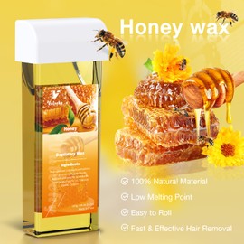 Vuteehy Roll on Wax Kit, Waxing Kit for Hair Removal, Roller Waxing Kit with 2 Soft Honey Cartridges, Rolling Wax Hair Removal Kit for Women Men