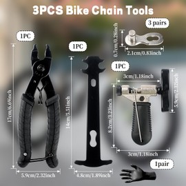 3Pcs Universal Bicycle Chain Tool Set, Portable Chain Master Link Plier Remover, Practical Chain Breaker Splitter with Gloves, Chain Wear Indicator with 3 Pairs Backup Missing Link for MTB 6-10 Speed