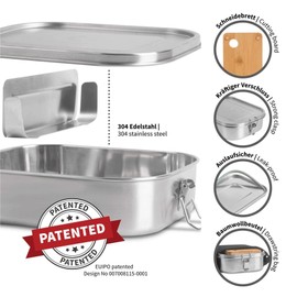 hydro2go® | NEU | Auslaufsichere Edelstahl Brotdose als innovatives Set. BPA- und plastikfreie Lunchbox mit Trennwand, Schneidebrett und Naturbaumwollbeutel. Für Kinder und Erwachsene. (1400 ml)