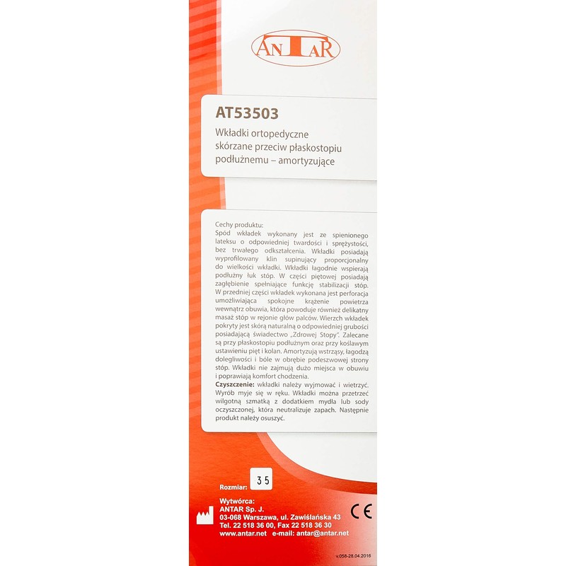 Antar AT53503 35 Leather Orthopaedic Insoles with Longitudinal and Transverse