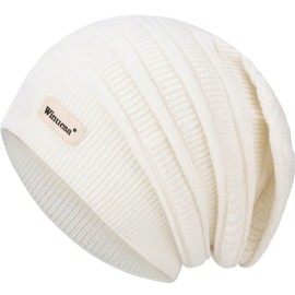 60% Cashmere Slouchy Beanie for Women, Lightweight Knit Beanie Hat for Winter and Fall, Soft Warm Winter Hats Wool Slouch Beanies for Ladies （White）