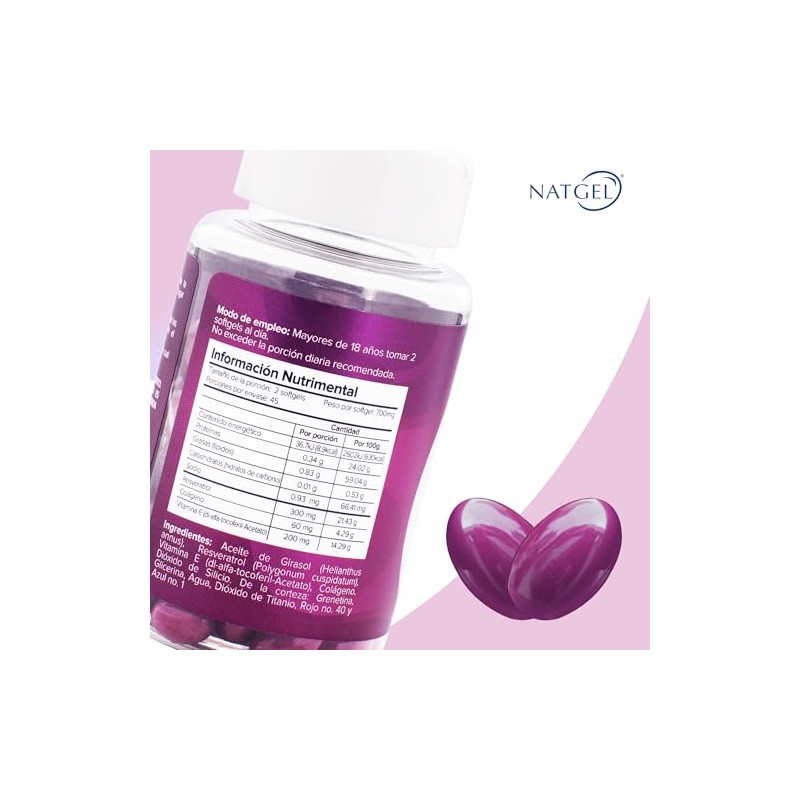 Resveratrol Natgel Vitamina Colágeno Alta Pureza Complex Antioxidantes Mujer Softgels