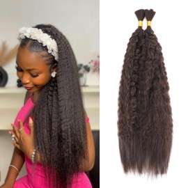 XIIMENALU Kinky Straight Wavy Braiding Hair for Boho Braids Wet and Wavy Bulk Hair for Braiding No Weft Yaki Straight Bulk Hair for Micro Braiding Rebundle Braids (4#, 16inch(1pack(2pcs)))