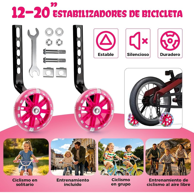 GWMWON Llantitas Bicicleta Llantas Entrenadoras,Ruedas de Entrenamiento LED