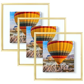 Golden State Art, 12x12 Floating Picture Frame Aluminum, Tempered Clear Glass Display Any Size Photo Up to 12x12, for Home or Gallery Decoration (Gold, 3 Pack)