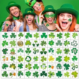 HIFANMM Green Shamrock Temporary Tattoo Adult Kids, St Patrick's Day Fake Tattoos, Green Clover Tattoo Stickers for Women Best Choice for Irish Day Parade and Party Decoration, 60 Different
