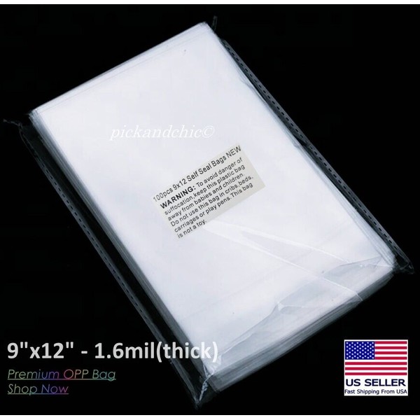 Unbranded [1000pcs] 9"x12" Premium Clear Resealable Cellophane Cello Bag 1.6Mil