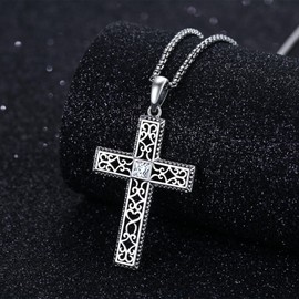 Kootwo Cross Necklace 925 Sterling Silver Cross Chain Necklace Religious Jewelry Gifts for Men Women
