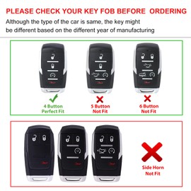 Aoocar 4 Button Heavy Metal Key Fob Cover, Compatible with 2019-2025 Dodge Ram 1500 2500 3500 etc, Key Holder with Carbon Fiber Pattern, 4-Button (1 PCS)