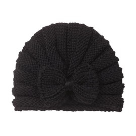 PythJooh Infant Baby Girl Bow Knitted Beanie Hats Newborn Toddler Winter Soft Warm Crochet Beanie Hats with Cute Bow for 0-2Years Black