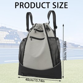AUNGKWANG Gym Bag, Sports Bag Boys, Waterproof Sports Bag Made of Nylon, Adjustable Sports Bag with Drawstring, Ball Bag Adult for Football, Basketball Storage (Grey)