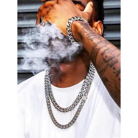 Hoyazvet Curb Link Necklace Stainless Steel Chain 11mm 30inches Cuban Chain for Men Women