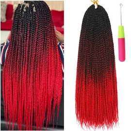 Box Braids Crochet Hair Red Ombre 24 Inch Prelooped Crochet Hair Extensions Hand Made 3 Packs Twist Crothet Braids Hair for Girls and Women Braiding Hair Extensions 22 Strands/Pack (Black-Wine Red-Red)