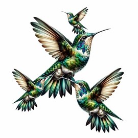 x4 Green Humming Bird Stickers for Wall Decor, Covering Marks, Mugs & Cups, Car Bumpers, Shower & Tile, Toilets, Laptop & More, Hardwearing Waterproof 0% Transparency (x4 Green, A5)