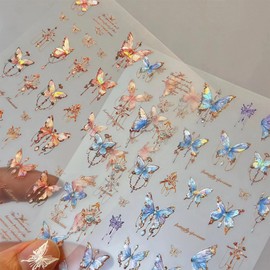 ASDIIT 2 Sheets Butterfly Nail Stickers 5D Nail Decals Art Summer Nail Stickers Decorations DIY Nails Supplies
