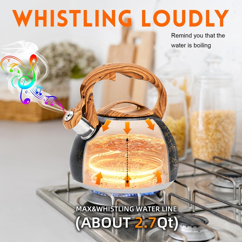 Tea Kettle, 3.2Qt Whistling Tea Kettle for Stove Top, Food
