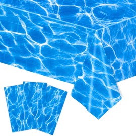 MaitianGuyou 3 Pack Ocean Waves Plastic Tablecloth Ocean Under The Sea Tablecover,Blue Table Cover Water Print for Beach Pool Seaside Birthday Party Decoration Shower Supplies (54 x 108 Inch)