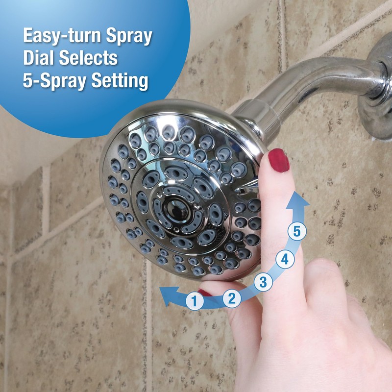 Danco 1.8GPM 5-Spray Water-Saving Shower Head with Adjustable Swivel Ball
