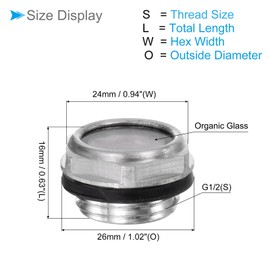 CoCud Air Compressor Oil Sight Glass, | G1/2 Male Thread | Aluminum Hex Head Oil Liquid Level Indicator Glass Window - (Applications: for Gearbox Fittings), 1-Piece