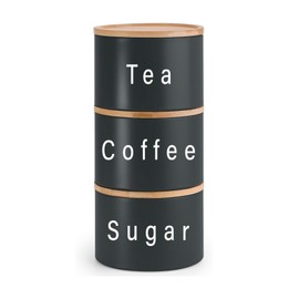 Evapure Tea, Coffee, Sugar, Canister Set, Durable, Resistant, Easy to Clean, Airtight Lid, Sleek & Modern Design, Stackable, Multipurpose, Food Storage