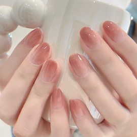 BS2055 Nail Tips, Set of 24, Short, Spring/Summer Nail, Gradient, Fake Nails, Atmospheric Color, Glossy, Popular, Japanese Style, Ballet, Short, Round Tip, Just Stick On, 48 Double-Sided Tapes Included