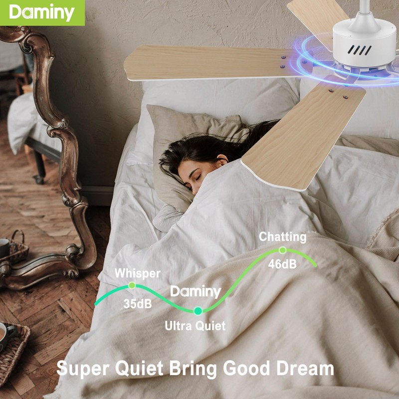 DAMINY 52 inch Ceiling Fan with Light,6CCT,5 Blade,Low Profile Ceiling