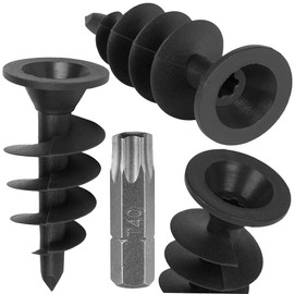 Pack of 50 Plastic Mounting Dowels with Threaded Spiral for Nub Sheet and Cover Profile Base Wall Protection + Torx TX40