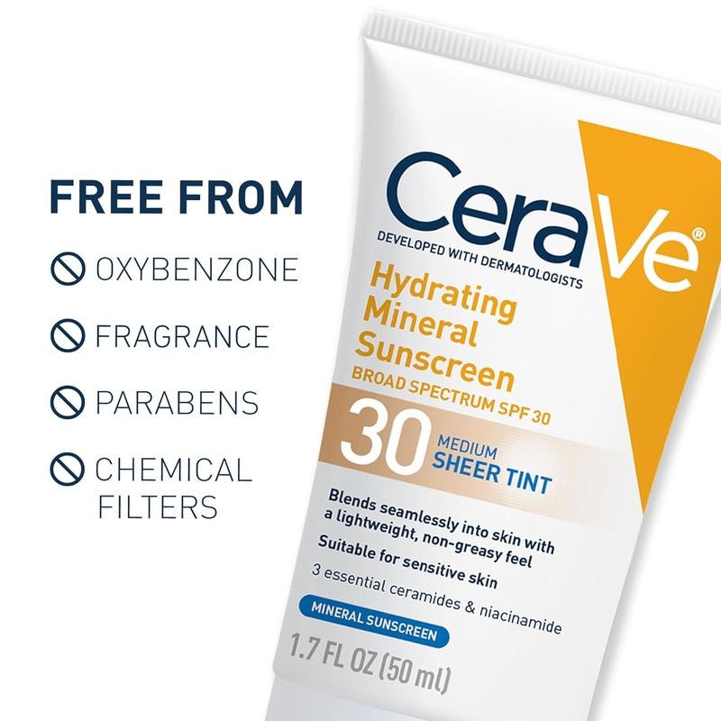 CeraVe Sheer Tint Hydrating Mineral Sunscreen SPF 30:_Medium + Dark