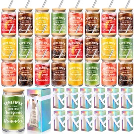 Ziliny 24 Set Thank You Gifts Bulk Employee Appreciation Gifts for Staff Coworker 16 oz Glass Cups with Lids and Straws with Semi Transparent Gift Box Ribbon for Teacher Nurse(Awesome)