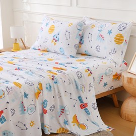 CIMVI Full Size Sheet Sets Kids Spcace Dinosaur Bed Sheets for Boys 15-Inch Deep Pocket Fitted Sheet Soft Breathable Microfiber Bedding Sets with Pillowcases 4 Pieces