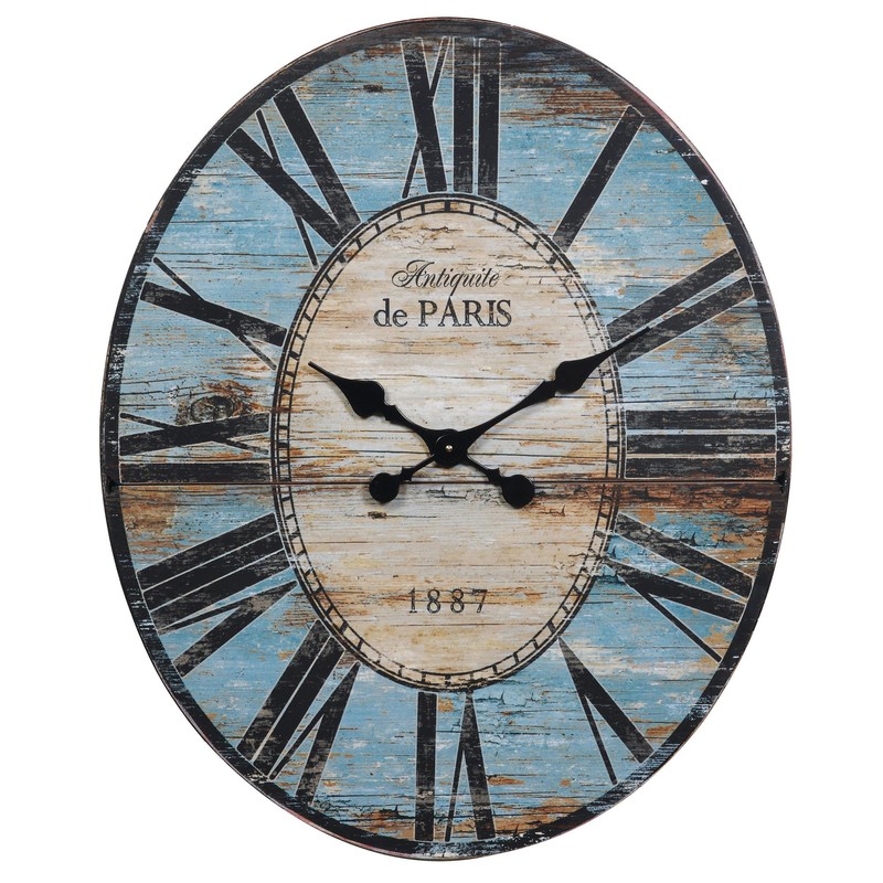 Creative Co-Op Oval Turquoise Wood Wall Clock