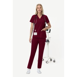 VIAOLI Scrubs for Women Set with V-neck Scrub Nursing Uniforms for Womens Scrub Set Multiple Pockets Elasticized Waist