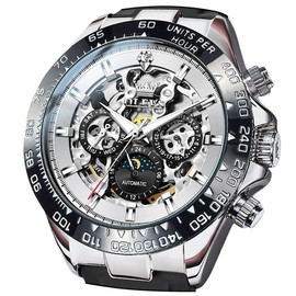 OLEVS Men's Automatic Skeleton Date Waterproof Luminous Diamond Fashion Business Watch for Men, white - 6713
