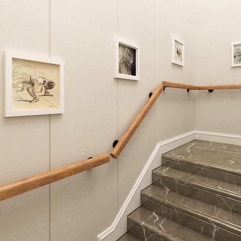Wooden Stair Handrail, Single Piece Handrails, Complete Kit with Metal