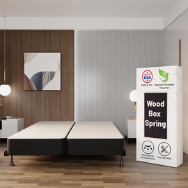 Mattress Solution, 4-Inch Sturdy Box Spring for Mattress Support-Durable and Fully Assembled, Natural Wood Foundation for Queen, Black