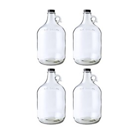 Fastrack 4-Pack 1 Gallon Glass Jug Set (128 oz) w/ Polyseal Caps | Multipurpose 1 Gallon Jug, & Detergent Dispenser for Laundry, Glass Jar for Liquids, Water & Juice