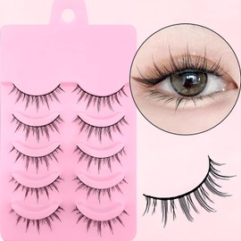 False Eyelashes, Manga Lashes, Natural Look, Artificial Eyelashes, Anime Fake Lashes, 15 mm, Short Cosplay Lashes, Faux Mink, Spiky Wispy False Eyelashes, 5 Pairs of Eyelashes (5P-002)