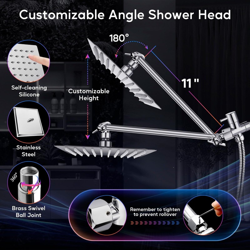 Shower Head with LED, High Pressure 10'' Rain Shower Head