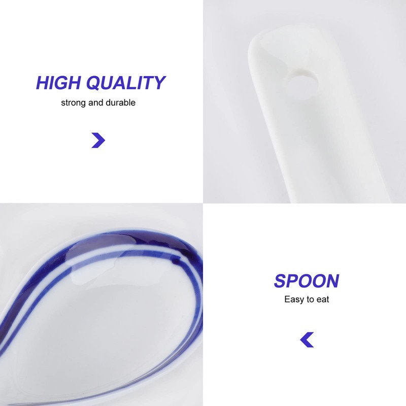 Healeved 5pcs Border Ceramic Spoon Multi-Functional Porridge and Soup Spoon