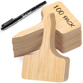 VITEVER 100pcs Plant Labels, T-Type Plastic Tags with Marker Pen, Waterproof Garden Signs for Outdoor Plants (3.9” x 2.4”)