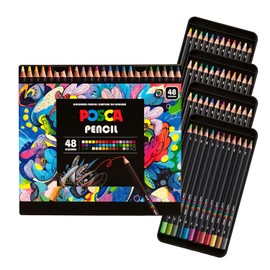 POSCA® Colored Pencils, Soft Core, 48 Count, Ultra-Smooth, Rich Pigment, Vibrant Colors for Blending, Shading & Layering, Adult Coloring & Drawing