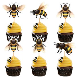 Ercadio - Paquete de 25 adornos para cupcakes de abejorros, abejas, panal, palas de magdalenas, abejas de primavera, decoración de pasteles, para cumpleaños, baby shower, fiestas, niños, suministros de decoración de pasteles