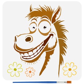 FINGERINSPIRE Funny Horse Stencil for Painting with Brush 11.8x11.8inch Reusable Cartoon Style Template Hollowed Horse Flowers Pattern Stencil Plastic PET Animal Theme Template for Wall Decoration