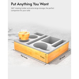 Couch Cup Holder Tray - Couch Organizer Caddy, Silicone Beach Caddy with Cup Holder, Sofa and Bed Drink Holder and Couch Tray Table for Snacks Beverage Remote (Gray)